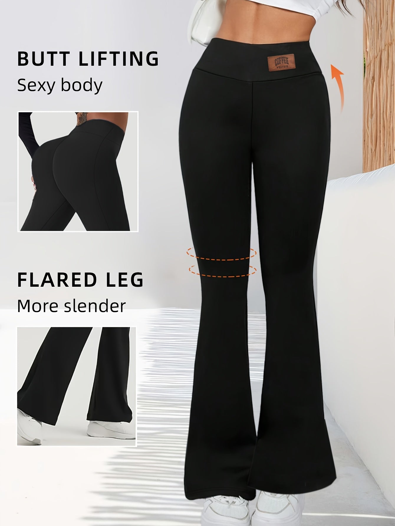 Women's High-Waisted Flared Leggings - Elastic Waistband, Mid-Rise 9/10 Length, Stretchy Comfort Fit for Spring/Autumn Casual Wear, Black, High Waisted Leggings Alpen Store