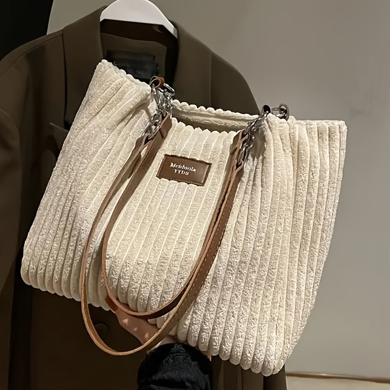 Perfect Lily Women's Elegant Large Capacity Tote Bag - Soft Corduroy-like texture Shoulder Purse with Zipper Closure, Spacious Work Bag for Everyday, Travel, Shopping - Available in Khaki, Beige, Black - Perfect Lily, Travel Alpen Store