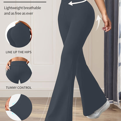 Women's High-Waisted Flared Leggings - Elastic Waistband, Mid-Rise 9/10 Length, Stretchy Comfort Fit for Spring/Autumn Casual Wear, Black, High Waisted Leggings Alpen Store