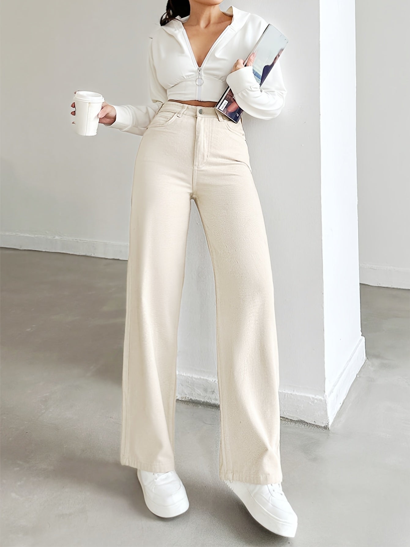 Women's High-Waisted Straight-Leg Jeans Pants - Beige Beige Denim, Belted Waist (No-Stretch -like Fabric), All-Season Trousers for Casual & Formal Wear, Classic Tailored Fit (Machine Washable) - Brown Jeans Alpen Store