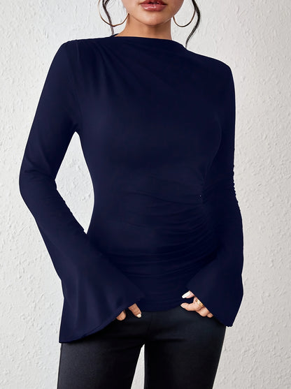 Women'S Elegant Long Sleeve T-Shirt - Slim Fit Tops with Ruched Bust, Non-See-Through Fabric for Everyday & Formal Outfits - Office, Party, Casual Events - Spring/Fall/Summer Transitional Clothing - Easy-Care Women'S Blouse, Alpen Store