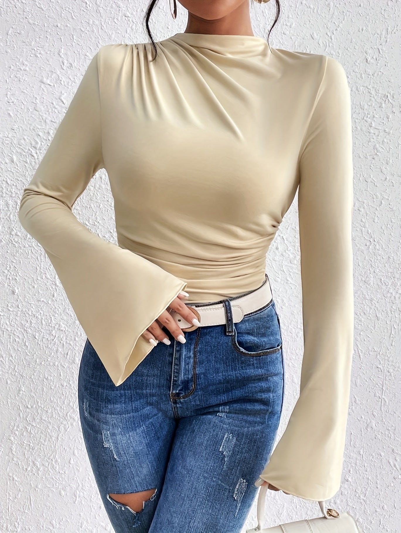 Women'S Elegant Long Sleeve T-Shirt - Slim Fit Tops with Ruched Bust, Non-See-Through Fabric for Everyday & Formal Outfits - Office, Party, Casual Events - Spring/Fall/Summer Transitional Clothing - Easy-Care Women'S Blouse, Alpen Store