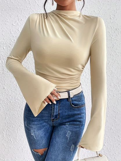 Women'S Elegant Long Sleeve T-Shirt - Slim Fit Tops with Ruched Bust, Non-See-Through Fabric for Everyday & Formal Outfits - Office, Party, Casual Events - Spring/Fall/Summer Transitional Clothing - Easy-Care Women'S Blouse, Alpen Store
