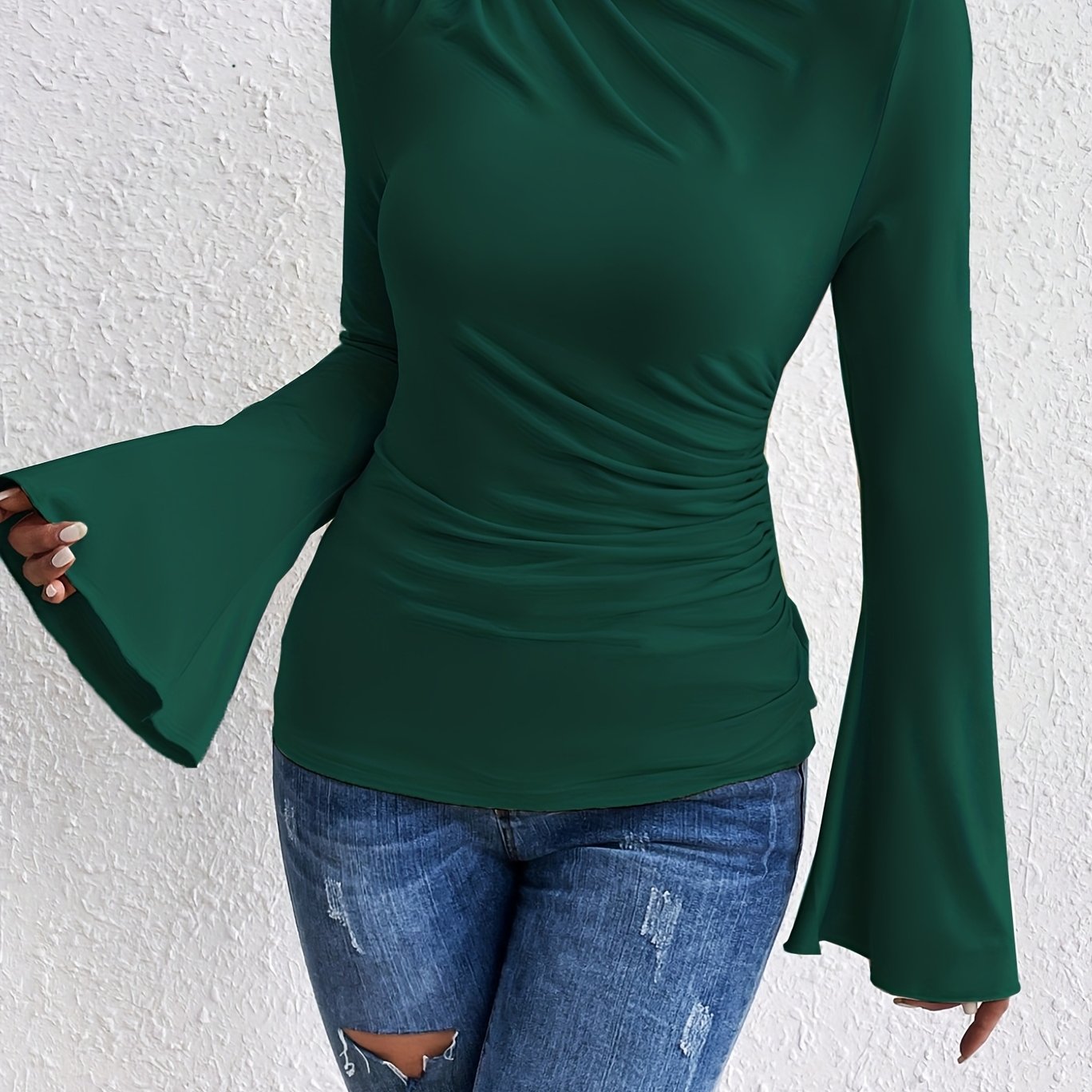 Women'S Elegant Long Sleeve T-Shirt - Slim Fit Tops with Ruched Bust, Non-See-Through Fabric for Everyday & Formal Outfits - Office, Party, Casual Events - Spring/Fall/Summer Transitional Clothing - Easy-Care Women'S Blouse, Alpen Store