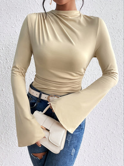 Women'S Elegant Long Sleeve T-Shirt - Slim Fit Tops with Ruched Bust, Non-See-Through Fabric for Everyday & Formal Outfits - Office, Party, Casual Events - Spring/Fall/Summer Transitional Clothing - Easy-Care Women'S Blouse, Alpen Store
