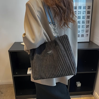 Perfect Lily Women's Elegant Large Capacity Tote Bag - Soft Corduroy-like texture Shoulder Purse with Zipper Closure, Spacious Work Bag for Everyday, Travel, Shopping - Available in Khaki, Beige, Black - Perfect Lily, Travel Alpen Store