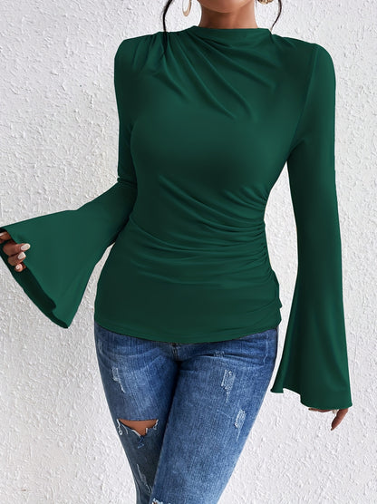 Women'S Elegant Long Sleeve T-Shirt - Slim Fit Tops with Ruched Bust, Non-See-Through Fabric for Everyday & Formal Outfits - Office, Party, Casual Events - Spring/Fall/Summer Transitional Clothing - Easy-Care Women'S Blouse, Alpen Store