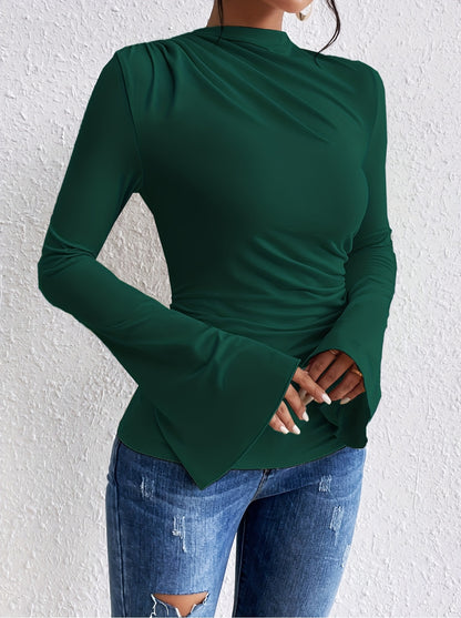 Women'S Elegant Long Sleeve T-Shirt - Slim Fit Tops with Ruched Bust, Non-See-Through Fabric for Everyday & Formal Outfits - Office, Party, Casual Events - Spring/Fall/Summer Transitional Clothing - Easy-Care Women'S Blouse, Alpen Store
