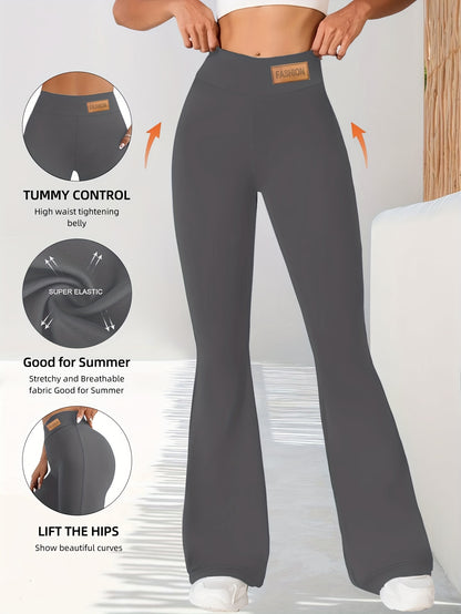 Women's High-Waisted Flared Leggings - Elastic Waistband, Mid-Rise 9/10 Length, Stretchy Comfort Fit for Spring/Autumn Casual Wear, Black, High Waisted Leggings Alpen Store