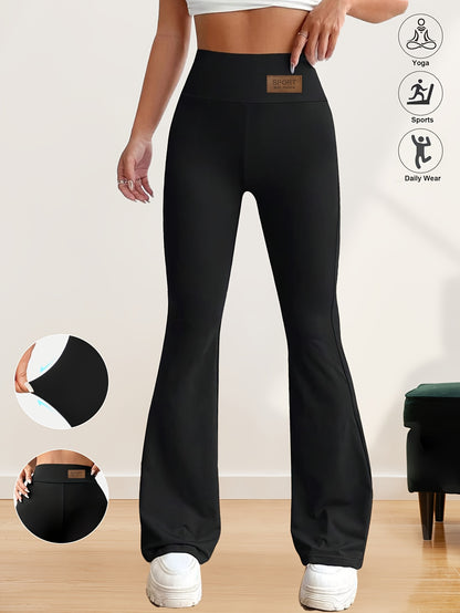 Women's High-Waisted Flared Leggings - Elastic Waistband, Mid-Rise 9/10 Length, Stretchy Comfort Fit for Spring/Autumn Casual Wear, Black, High Waisted Leggings Alpen Store