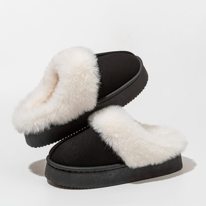 Women's Comfortable Faux Fur Lined Winter Boots - Chunky sole design, slip-on style, warm brown ankle boots with plush Faux Fur trim. Comfortable winter boots for cold weather wear, perfect gift. Halloween/Christmas gift. Alpen Store