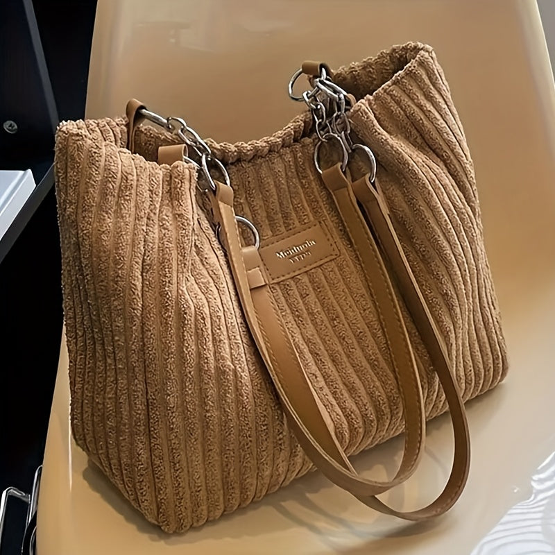 Perfect Lily Women's Elegant Large Capacity Tote Bag - Soft Corduroy-like texture Shoulder Purse with Zipper Closure, Spacious Work Bag for Everyday, Travel, Shopping - Available in Khaki, Beige, Black - Perfect Lily, Travel Alpen Store