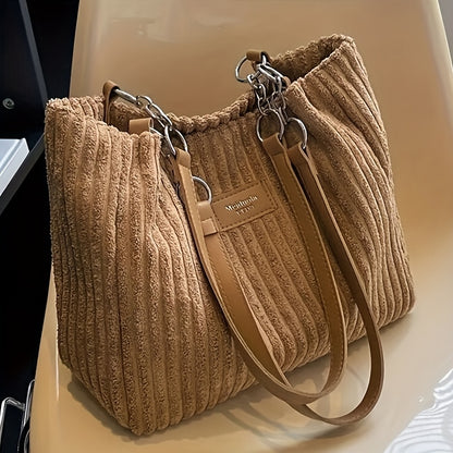 Perfect Lily Women's Elegant Large Capacity Tote Bag - Soft Corduroy-like texture Shoulder Purse with Zipper Closure, Spacious Work Bag for Everyday, Travel, Shopping - Available in Khaki, Beige, Black - Perfect Lily, Travel Alpen Store