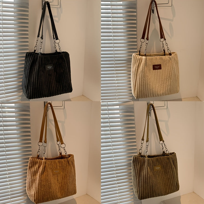 Perfect Lily Women's Elegant Large Capacity Tote Bag - Soft Corduroy-like texture Shoulder Purse with Zipper Closure, Spacious Work Bag for Everyday, Travel, Shopping - Available in Khaki, Beige, Black - Perfect Lily, Travel Alpen Store