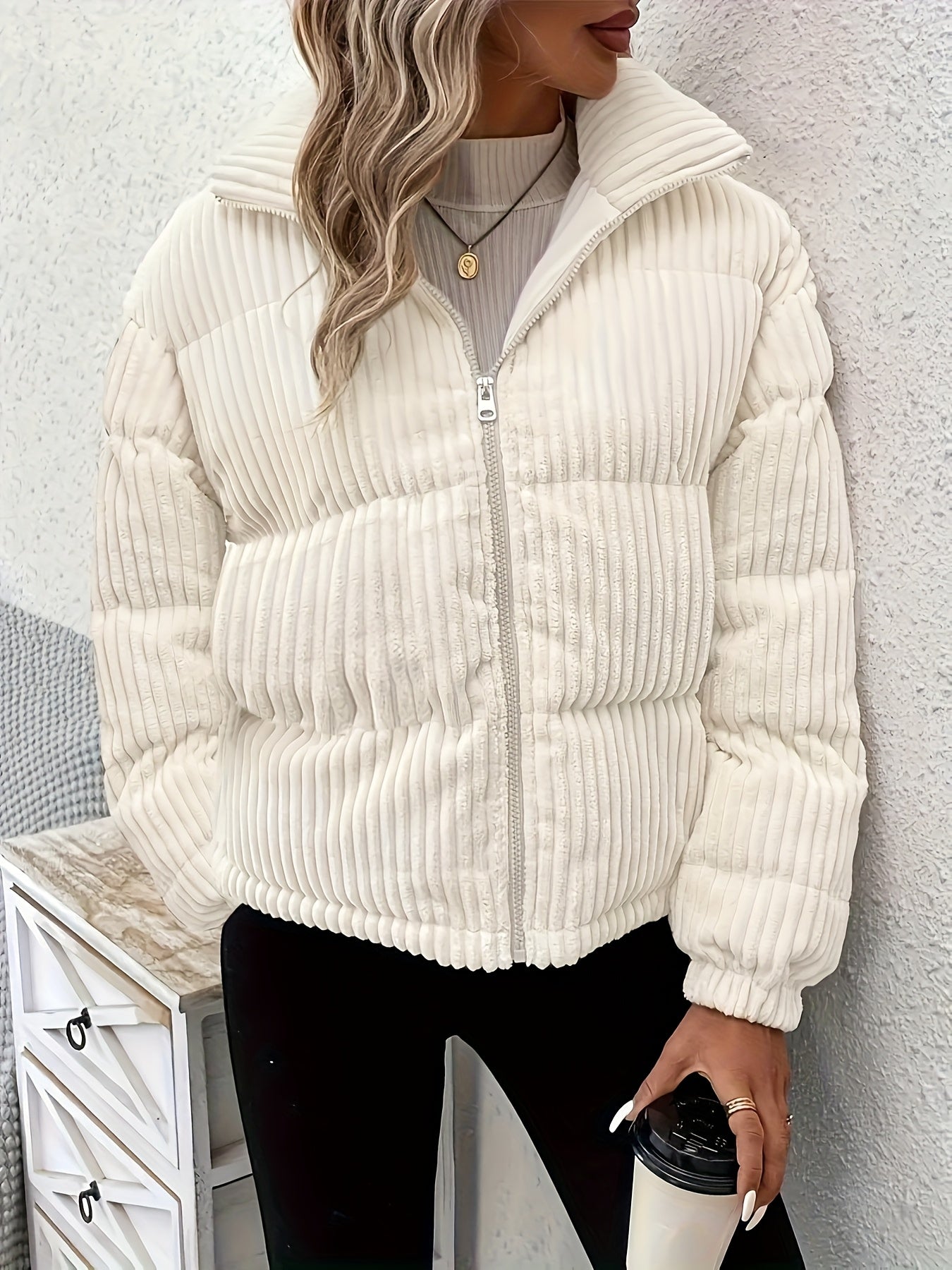 Women's White Jacket Winter Warm Short Short-Length Coat - Short-Waisted Collar & White -Like-Look (No) Trim, Hand Washable Outerwear for Casual &, Versatile Outer Layer for Dresses/Skirts Alpen Store