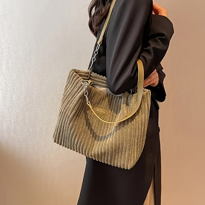 Perfect Lily Women's Elegant Large Capacity Tote Bag - Soft Corduroy-like texture Shoulder Purse with Zipper Closure, Spacious Work Bag for Everyday, Travel, Shopping - Available in Khaki, Beige, Black - Perfect Lily, Travel Alpen Store