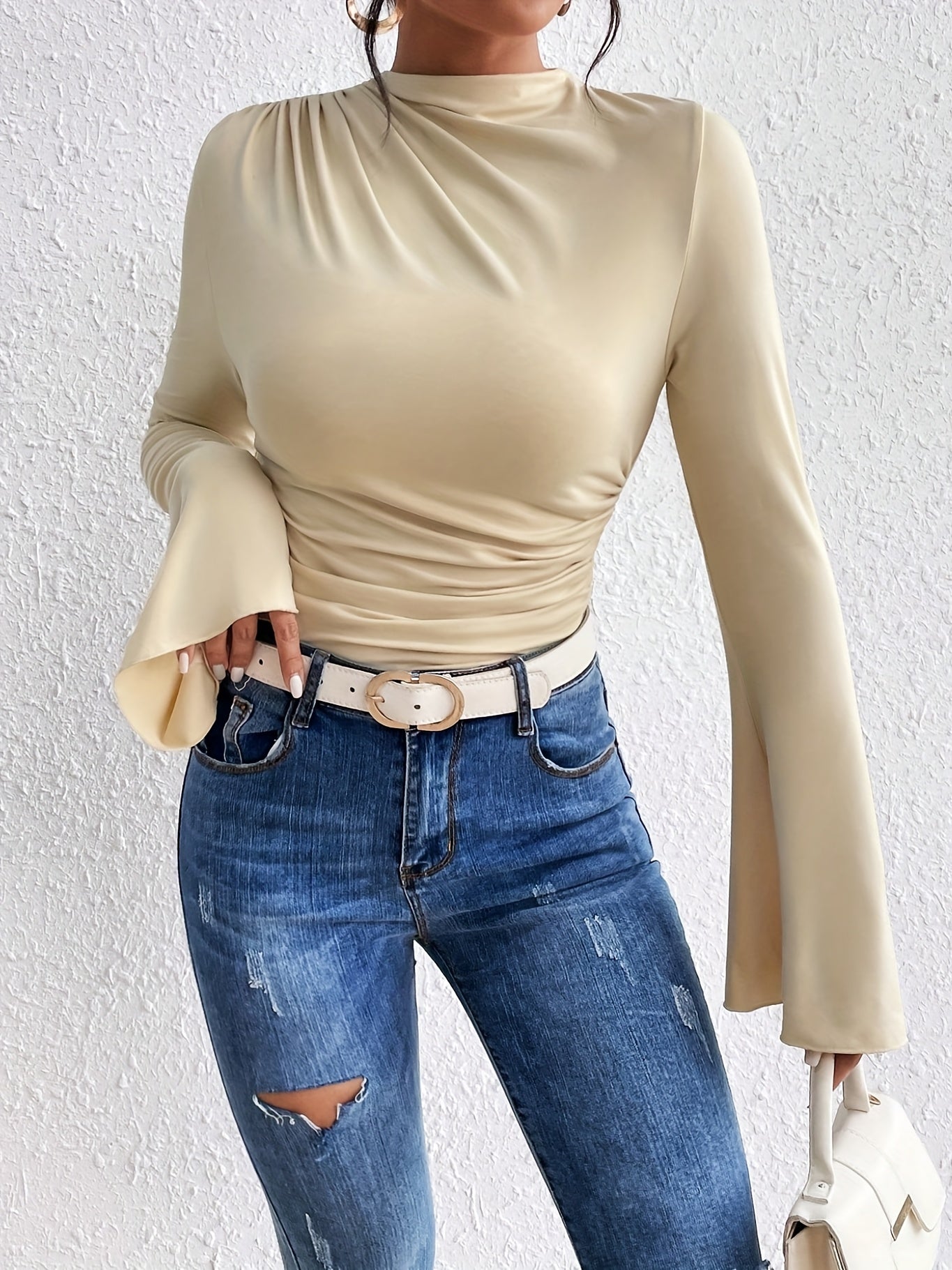 Women'S Elegant Long Sleeve T-Shirt - Slim Fit Tops with Ruched Bust, Non-See-Through Fabric for Everyday & Formal Outfits - Office, Party, Casual Events - Spring/Fall/Summer Transitional Clothing - Easy-Care Women'S Blouse, Alpen Store