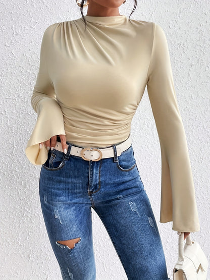 Women'S Elegant Long Sleeve T-Shirt - Slim Fit Tops with Ruched Bust, Non-See-Through Fabric for Everyday & Formal Outfits - Office, Party, Casual Events - Spring/Fall/Summer Transitional Clothing - Easy-Care Women'S Blouse, Alpen Store