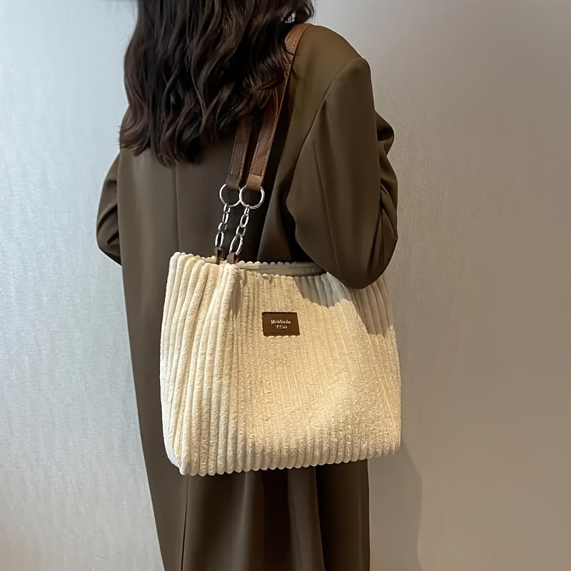 Perfect Lily Women's Elegant Large Capacity Tote Bag - Soft Corduroy-like texture Shoulder Purse with Zipper Closure, Spacious Work Bag for Everyday, Travel, Shopping - Available in Khaki, Beige, Black - Perfect Lily, Travel Alpen Store