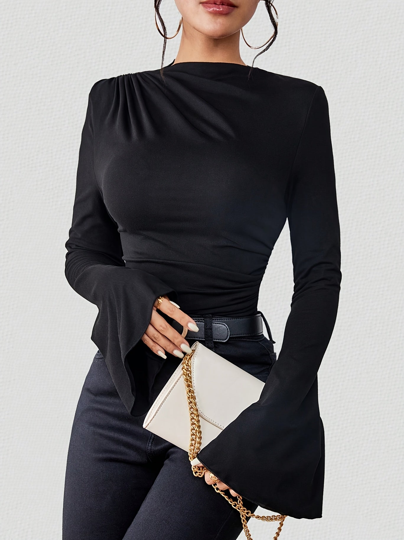 Women'S Elegant Long Sleeve T-Shirt - Slim Fit Tops with Ruched Bust, Non-See-Through Fabric for Everyday & Formal Outfits - Office, Party, Casual Events - Spring/Fall/Summer Transitional Clothing - Easy-Care Women'S Blouse, Alpen Store