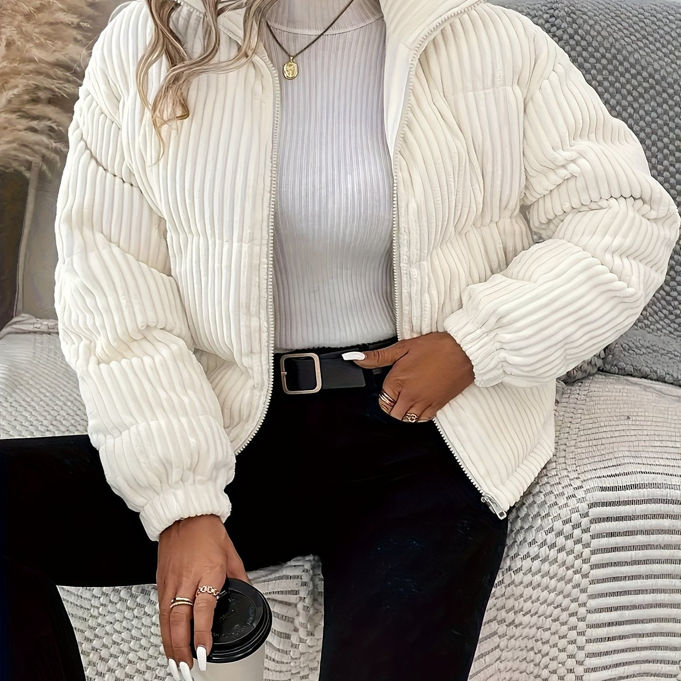 Women's White Jacket Winter Warm Short Short-Length Coat - Short-Waisted Collar & White -Like-Look (No) Trim, Hand Washable Outerwear for Casual &, Versatile Outer Layer for Dresses/Skirts Alpen Store