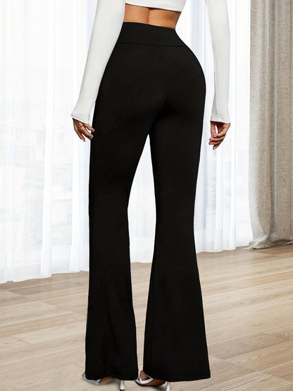 Women's High-Waisted Flared Leggings - Elastic Waistband, Mid-Rise 9/10 Length, Stretchy Comfort Fit for Spring/Autumn Casual Wear, Black, High Waisted Leggings Alpen Store