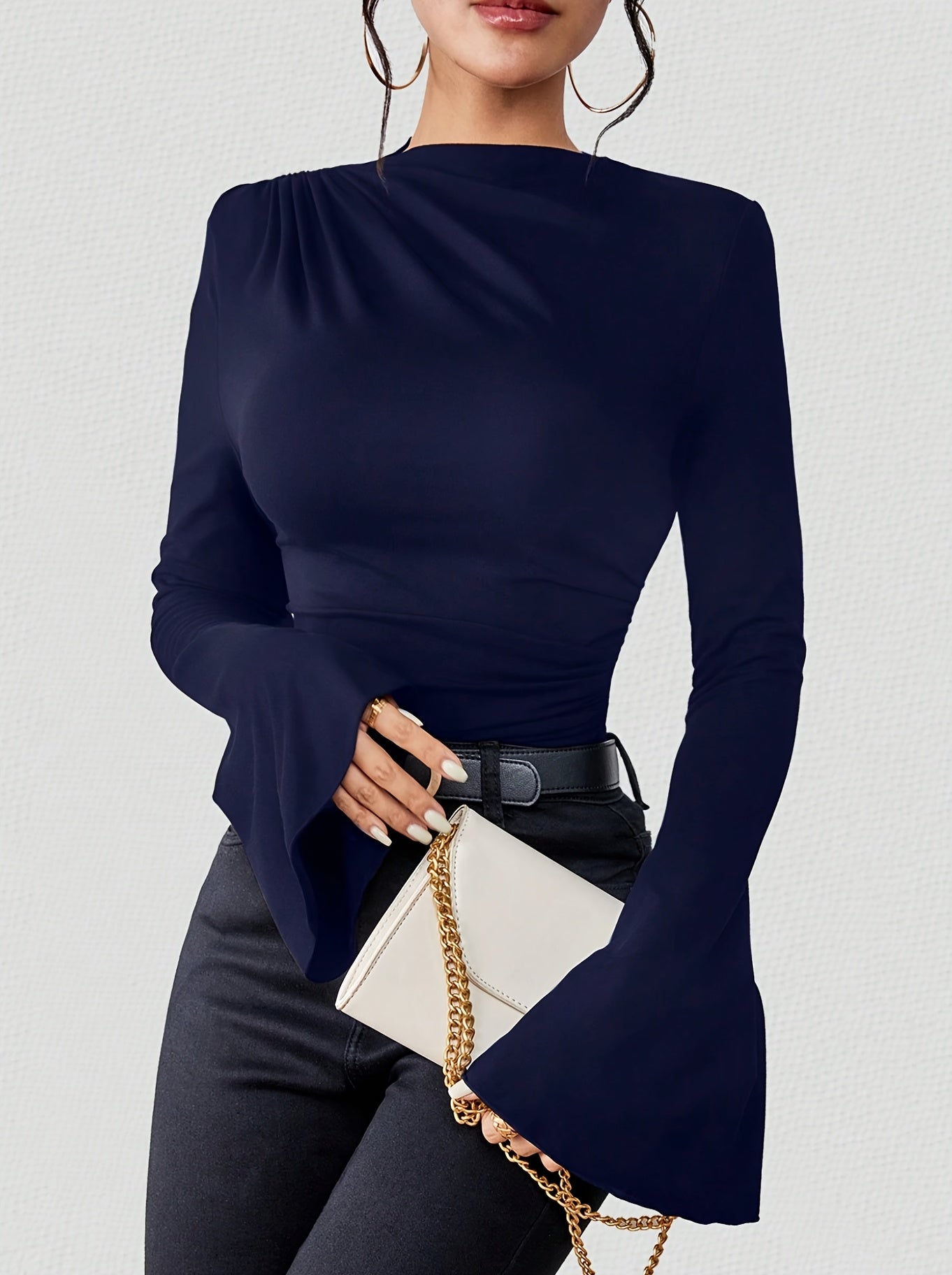 Women'S Elegant Long Sleeve T-Shirt - Slim Fit Tops with Ruched Bust, Non-See-Through Fabric for Everyday & Formal Outfits - Office, Party, Casual Events - Spring/Fall/Summer Transitional Clothing - Easy-Care Women'S Blouse, Alpen Store