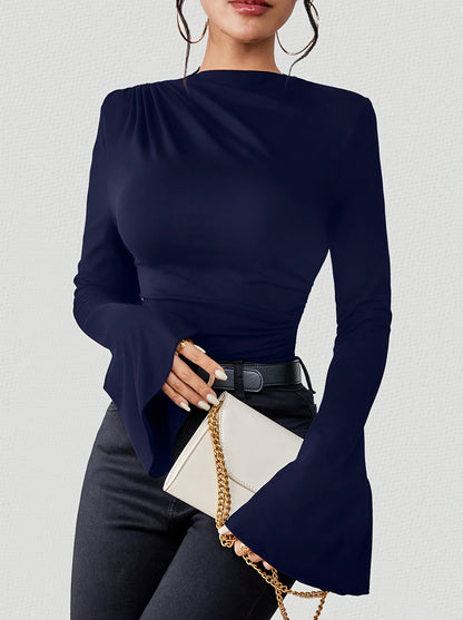 Women'S Elegant Long Sleeve T-Shirt - Slim Fit Tops with Ruched Bust, Non-See-Through Fabric for Everyday & Formal Outfits - Office, Party, Casual Events - Spring/Fall/Summer Transitional Clothing - Easy-Care Women'S Blouse, Alpen Store