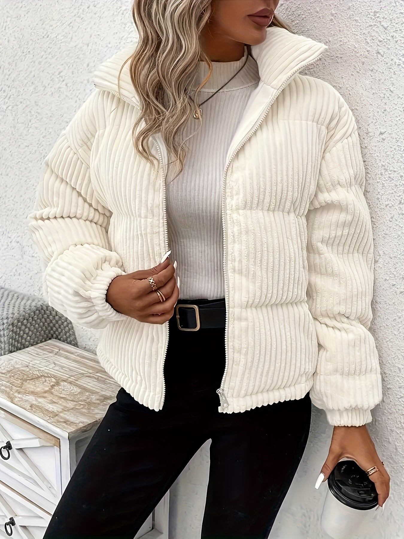 Women's White Jacket Winter Warm Short Short-Length Coat - Short-Waisted Collar & White -Like-Look (No) Trim, Hand Washable Outerwear for Casual &, Versatile Outer Layer for Dresses/Skirts Alpen Store