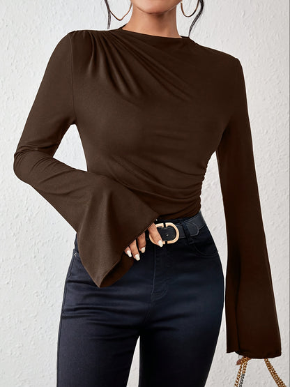 Women'S Elegant Long Sleeve T-Shirt - Slim Fit Tops with Ruched Bust, Non-See-Through Fabric for Everyday & Formal Outfits - Office, Party, Casual Events - Spring/Fall/Summer Transitional Clothing - Easy-Care Women'S Blouse, Alpen Store