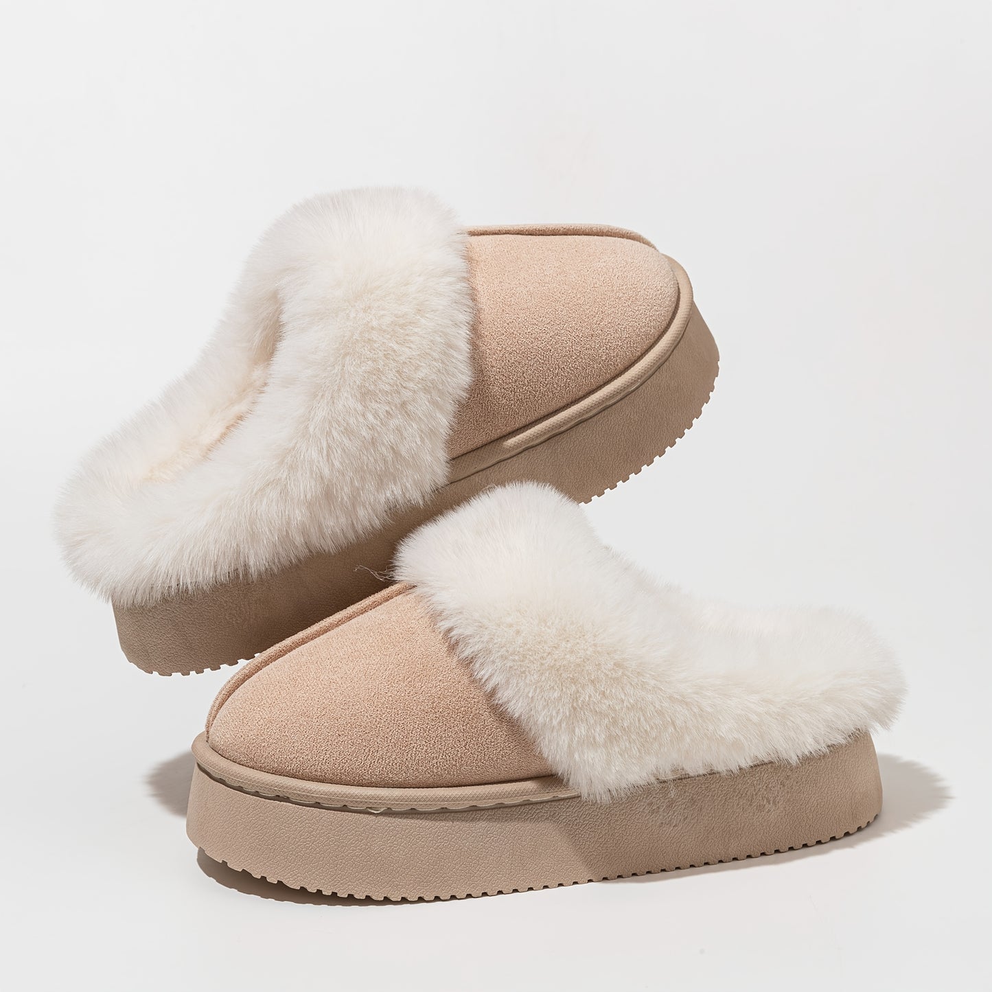 Women's Comfortable Faux Fur Lined Winter Boots - Chunky sole design, slip-on style, warm brown ankle boots with plush Faux Fur trim. Comfortable winter boots for cold weather wear, perfect gift. Halloween/Christmas gift. Alpen Store