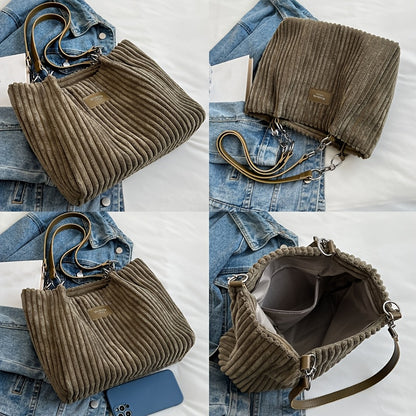 Perfect Lily Women's Elegant Large Capacity Tote Bag - Soft Corduroy-like texture Shoulder Purse with Zipper Closure, Spacious Work Bag for Everyday, Travel, Shopping - Available in Khaki, Beige, Black - Perfect Lily, Travel Alpen Store