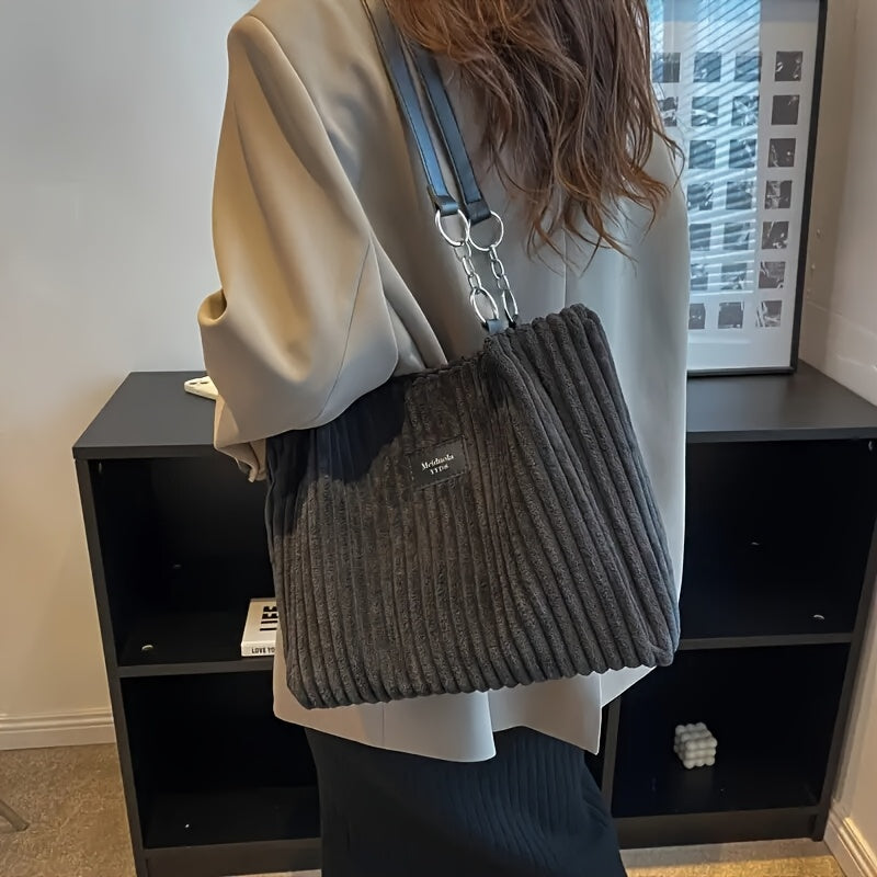 Perfect Lily Women's Elegant Large Capacity Tote Bag - Soft Corduroy-like texture Shoulder Purse with Zipper Closure, Spacious Work Bag for Everyday, Travel, Shopping - Available in Khaki, Beige, Black - Perfect Lily, Travel Alpen Store