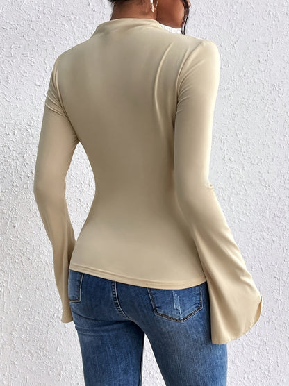 Women'S Elegant Long Sleeve T-Shirt - Slim Fit Tops with Ruched Bust, Non-See-Through Fabric for Everyday & Formal Outfits - Office, Party, Casual Events - Spring/Fall/Summer Transitional Clothing - Easy-Care Women'S Blouse, Alpen Store