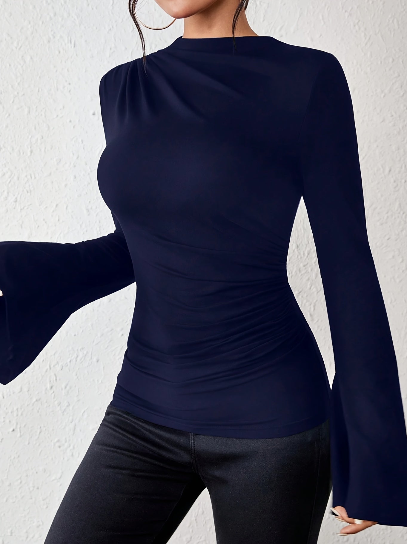 Women'S Elegant Long Sleeve T-Shirt - Slim Fit Tops with Ruched Bust, Non-See-Through Fabric for Everyday & Formal Outfits - Office, Party, Casual Events - Spring/Fall/Summer Transitional Clothing - Easy-Care Women'S Blouse, Alpen Store