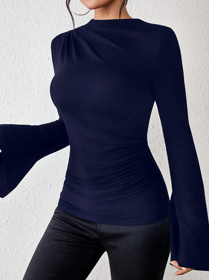 Women'S Elegant Long Sleeve T-Shirt - Slim Fit Tops with Ruched Bust, Non-See-Through Fabric for Everyday & Formal Outfits - Office, Party, Casual Events - Spring/Fall/Summer Transitional Clothing - Easy-Care Women'S Blouse, Alpen Store