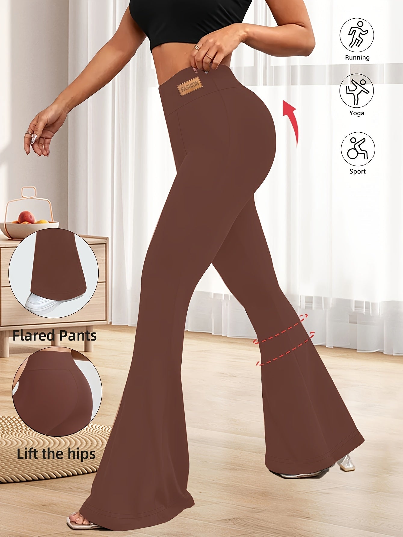 Women's High-Waisted Flared Leggings - Elastic Waistband, Mid-Rise 9/10 Length, Stretchy Comfort Fit for Spring/Autumn Casual Wear, Black, High Waisted Leggings Alpen Store