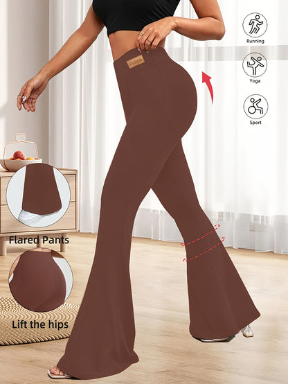 Women's High-Waisted Flared Leggings - Elastic Waistband, Mid-Rise 9/10 Length, Stretchy Comfort Fit for Spring/Autumn Casual Wear, Black, High Waisted Leggings Alpen Store