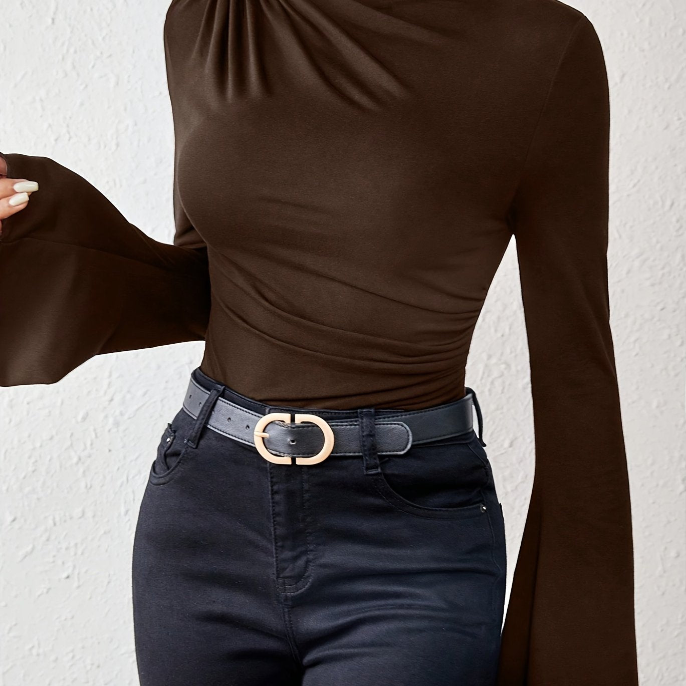 Women'S Elegant Long Sleeve T-Shirt - Slim Fit Tops with Ruched Bust, Non-See-Through Fabric for Everyday & Formal Outfits - Office, Party, Casual Events - Spring/Fall/Summer Transitional Clothing - Easy-Care Women'S Blouse, Alpen Store